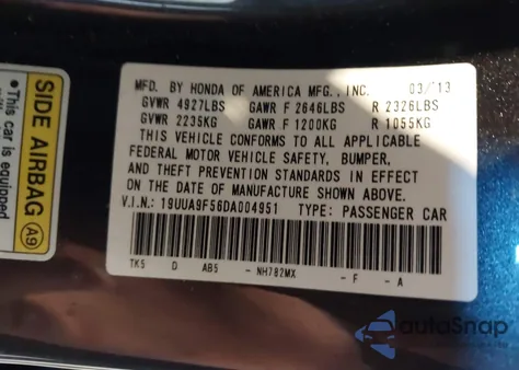 2013 Acura Tl 3.7 from USA, damaged, VIN 19UUA9F56DA004951